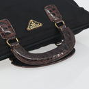 PRADA Hand Bag Nylon Black Gold Auth 187087-7