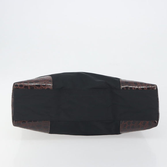 PRADA Hand Bag Nylon Black Gold Auth 187087