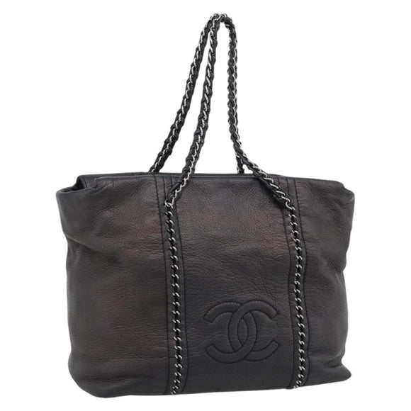 CHANEL Luxury Line Chain Tote Bag Leather Brown Silver CC Auth 187088SAV