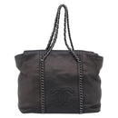 CHANEL Luxury Line Chain Tote Bag Leather Brown Silver CC Auth 187088SAV-13