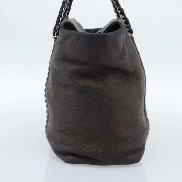 CHANEL Luxury Line Chain Tote Bag Leather Brown Silver CC Auth 187088SAV