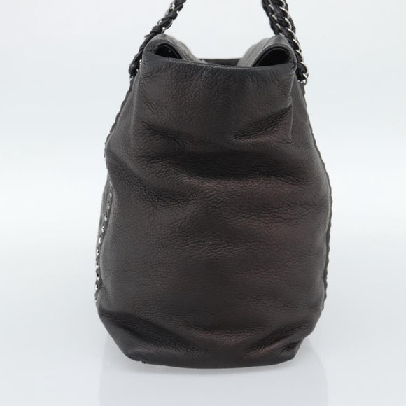 CHANEL Luxury Line Chain Tote Bag Leather Brown Silver CC Auth 187088SAV