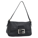 FENDI Mamma Baguette Shoulder Bag Leather Black Silver Auth 187091SAM-1