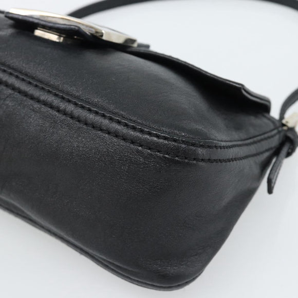 FENDI Mamma Baguette Shoulder Bag Leather Black Silver Auth 187091SAM