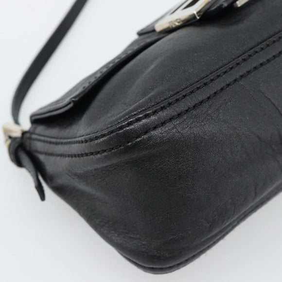 FENDI Mamma Baguette Shoulder Bag Leather Black Silver Auth 187091SAM