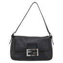 FENDI Mamma Baguette Shoulder Bag Leather Black Silver Auth 187091SAM-13