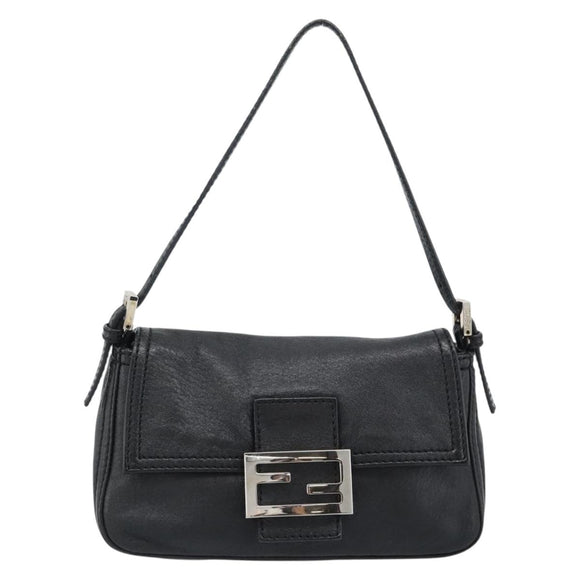 FENDI Mamma Baguette Shoulder Bag Leather Black Silver Auth 187091SAM