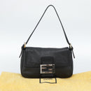 FENDI Mamma Baguette Shoulder Bag Leather Black Silver Auth 187091SAM-12