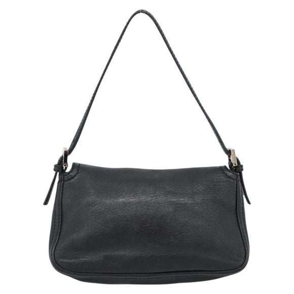 FENDI Mamma Baguette Shoulder Bag Leather Black Silver Auth 187091SAM