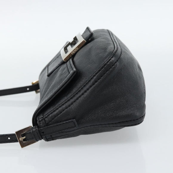 FENDI Mamma Baguette Shoulder Bag Leather Black Silver Auth 187091SAM