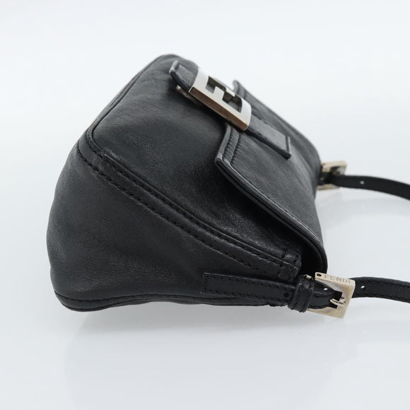 FENDI Mamma Baguette Shoulder Bag Leather Black Silver Auth 187091SAM