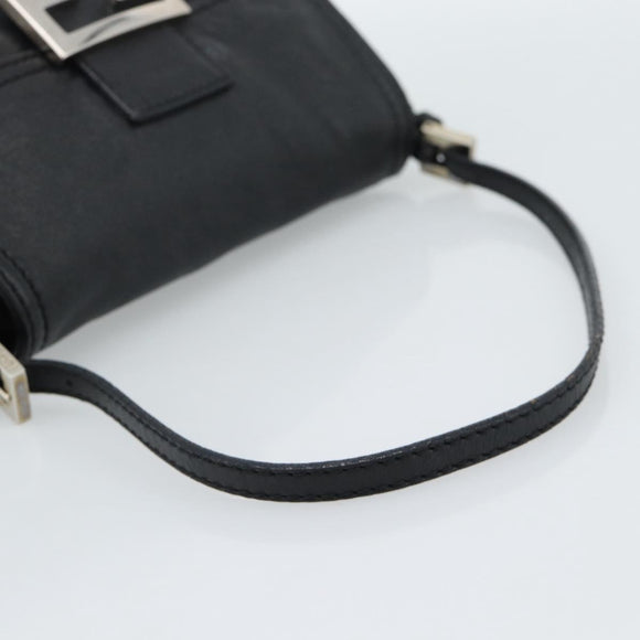 FENDI Mamma Baguette Shoulder Bag Leather Black Silver Auth 187091SAM