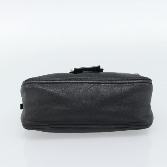 FENDI Mamma Baguette Shoulder Bag Leather Black Silver Auth 187091SAM