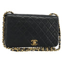 CHANEL Matelasse Chain Shoulder Bag Lamb Skin Black Gold CC Auth 187092SAM-1