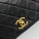 CHANEL Matelasse Chain Shoulder Bag Lamb Skin Black Gold CC Auth 187092SAM-14