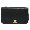 CHANEL Matelasse Chain Shoulder Bag Lamb Skin Black Gold CC Auth 187092SAM-2