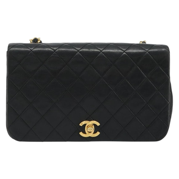 CHANEL Matelasse Chain Shoulder Bag Lamb Skin Black Gold CC Auth 187092SAM