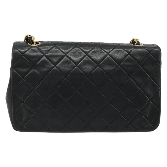 CHANEL Matelasse Chain Shoulder Bag Lamb Skin Black Gold CC Auth 187092SAM