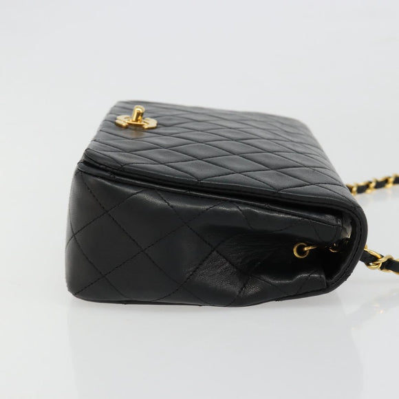 CHANEL Matelasse Chain Shoulder Bag Lamb Skin Black Gold CC Auth 187092SAM
