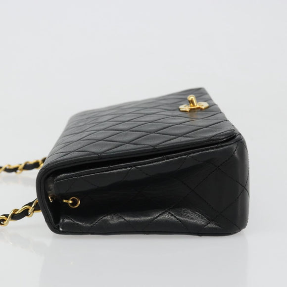 CHANEL Matelasse Chain Shoulder Bag Lamb Skin Black Gold CC Auth 187092SAM