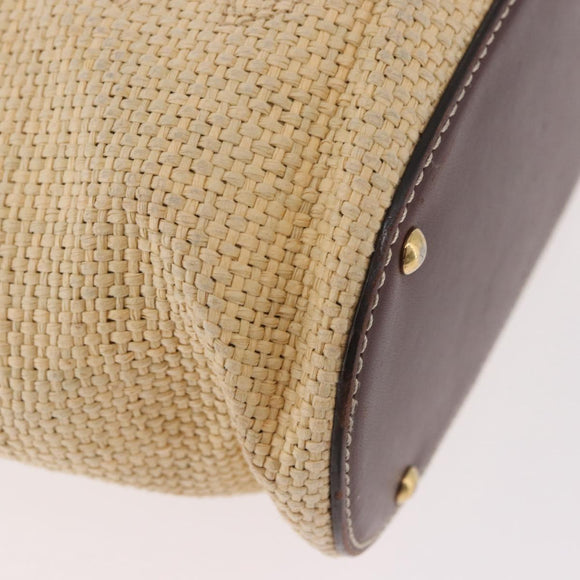 CHANEL Tote Bag Raffia Beige Gold CC Auth 187096