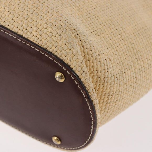 CHANEL Tote Bag Raffia Beige Gold CC Auth 187096