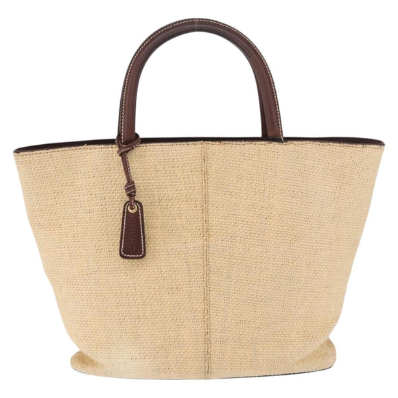 CHANEL Tote Bag Raffia Beige Gold CC Auth 187096