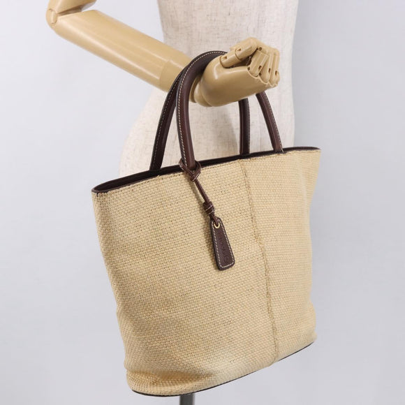CHANEL Tote Bag Raffia Beige Gold CC Auth 187096