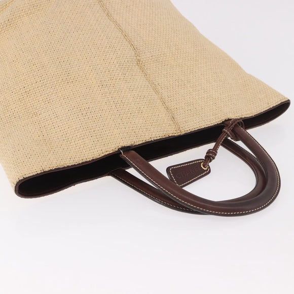CHANEL Tote Bag Raffia Beige Gold CC Auth 187096