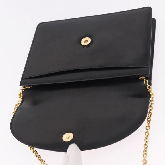 CELINE Chain Shoulder Bag Leather Black Gold Auth 187098A