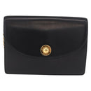 CELINE Chain Shoulder Bag Leather Black Gold Auth 187098A-2
