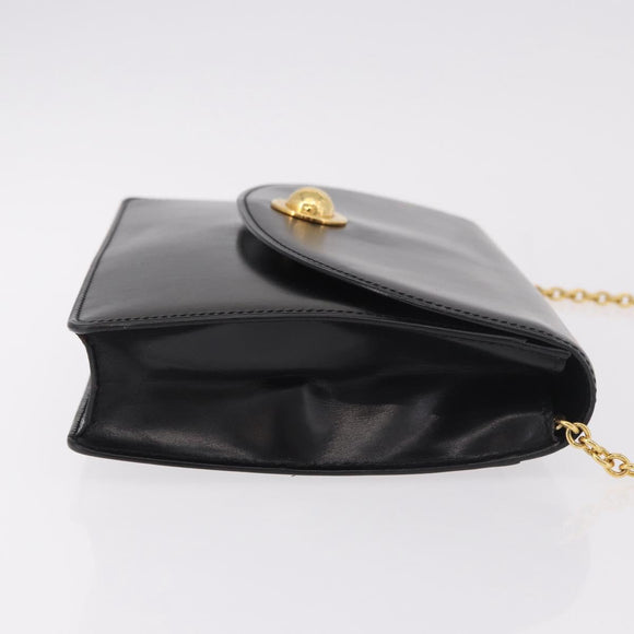 CELINE Chain Shoulder Bag Leather Black Gold Auth 187098A