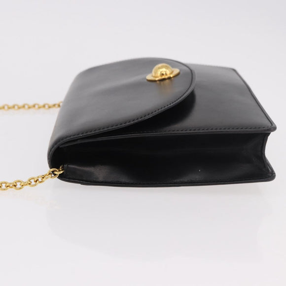 CELINE Chain Shoulder Bag Leather Black Gold Auth 187098A