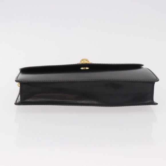 CELINE Chain Shoulder Bag Leather Black Gold Auth 187098A