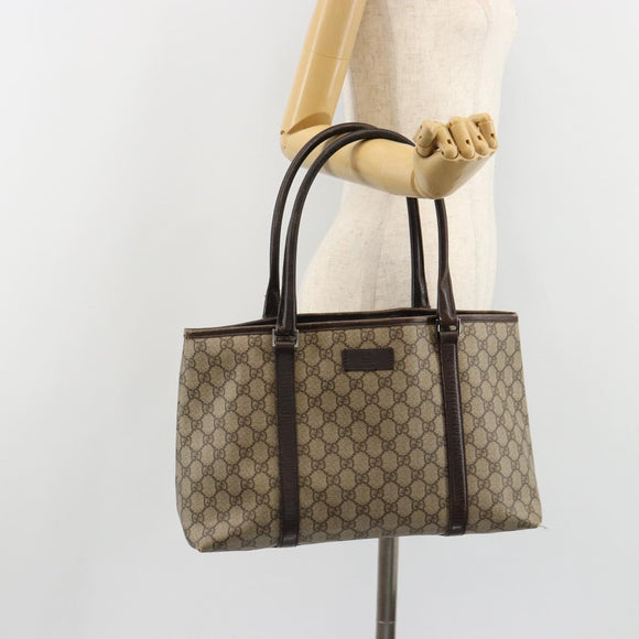 GUCCI GG Supreme Tote Bag PVC Beige Silver 114595 Auth 187099