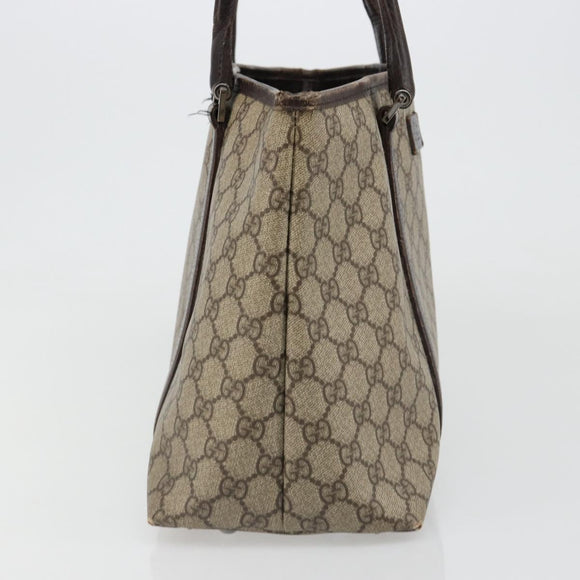 GUCCI GG Supreme Tote Bag PVC Beige Silver 114595 Auth 187099