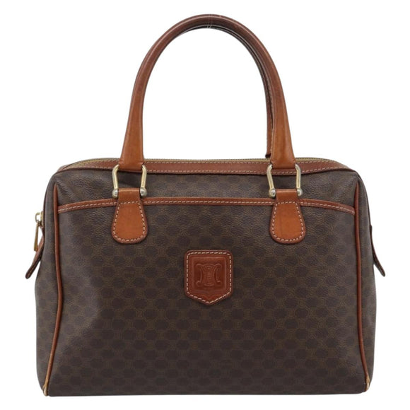 CELINE Macadam Canvas Hand Bag PVC Leather Brown Gold Auth 187100