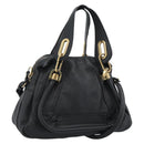 Chloe Paraty Hand Bag Leather 2way Black Gold Auth 187112A-1