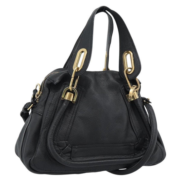 Chloe Paraty Hand Bag Leather 2way Black Gold Auth 187112A