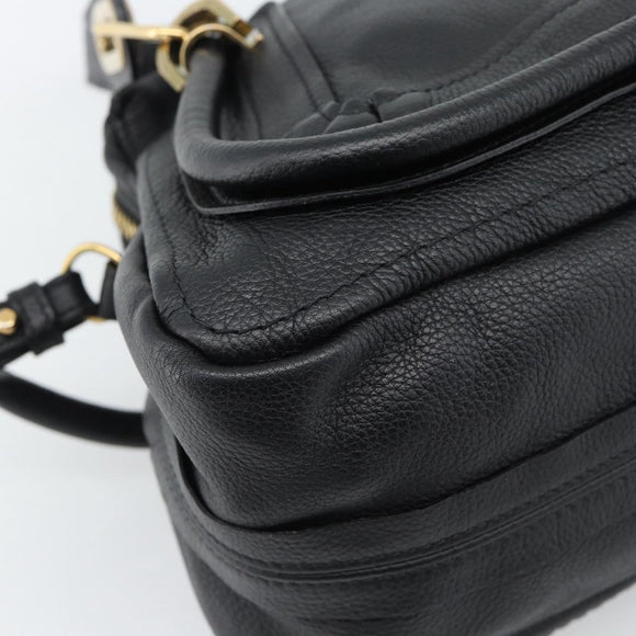 Chloe Paraty Hand Bag Leather 2way Black Gold Auth 187112A