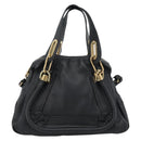 Chloe Paraty Hand Bag Leather 2way Black Gold Auth 187112A-13
