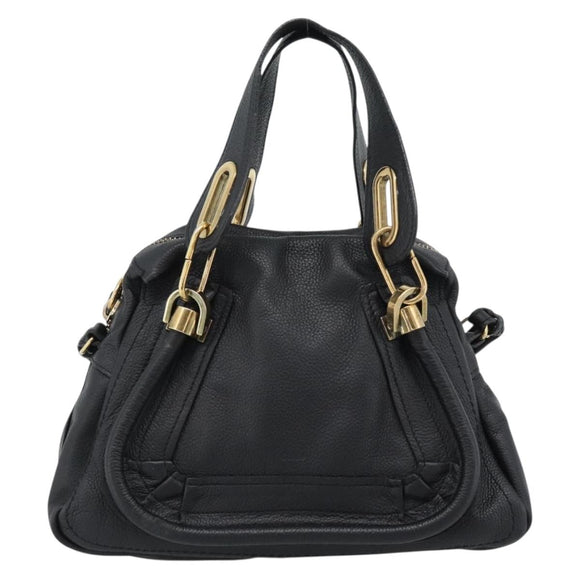 Chloe Paraty Hand Bag Leather 2way Black Gold Auth 187112A