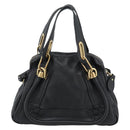 Chloe Paraty Hand Bag Leather 2way Black Gold Auth 187112A-2