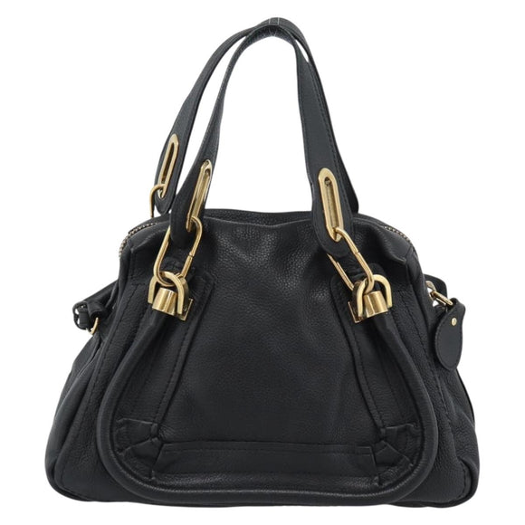 Chloe Paraty Hand Bag Leather 2way Black Gold Auth 187112A