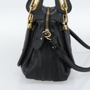 Chloe Paraty Hand Bag Leather 2way Black Gold Auth 187112A-3