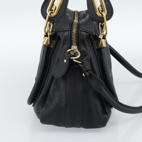 Chloe Paraty Hand Bag Leather 2way Black Gold Auth 187112A