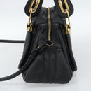 Chloe Paraty Hand Bag Leather 2way Black Gold Auth 187112A-4