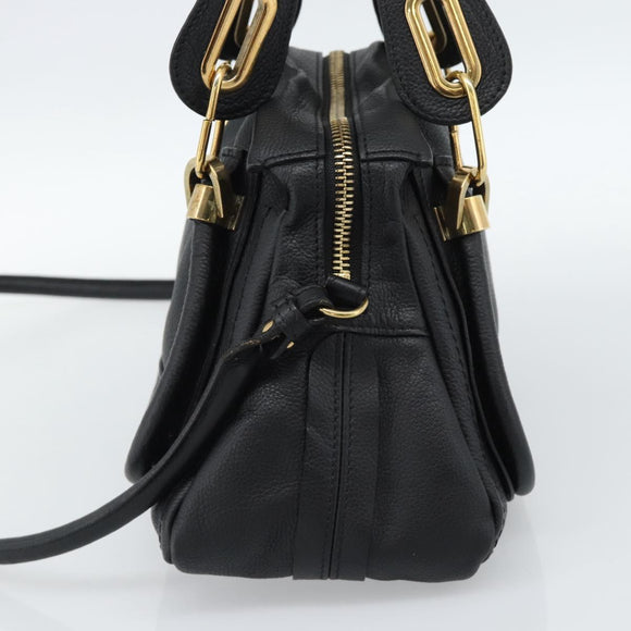 Chloe Paraty Hand Bag Leather 2way Black Gold Auth 187112A