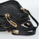 Chloe Paraty Hand Bag Leather 2way Black Gold Auth 187112A-7