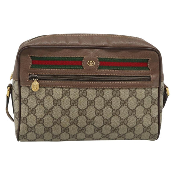 GUCCI GG Supreme Web Sherry Line Bag PVC Beige Gold 001 113 6472 Auth 187114